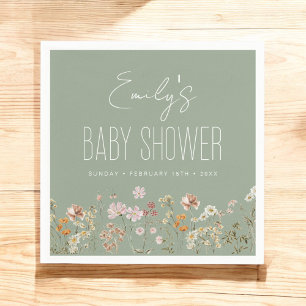 Serviette En Papier Fleur sauvage Sage Green Baby shower Boho En Fleur