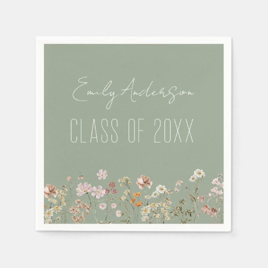 Serviette En Papier Fleur sauvage Sage Green Boho Chic (Devant)