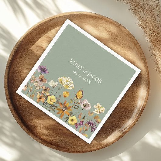 Serviette En Papier Fleur sauvage Sage Green Boho Mariage Napkins