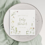 Serviette En Papier Fleur sauvage Sage Green Rustic Boho Baby shower<br><div class="desc">Elégante délicate aquarelle fleur sauvage conception de couronne avec script moderne. Palettes pastel de jaune tendre, blanc cassé, vert sauge, rose poussiéreux, rose roux, bordeaux, et verdure botanique, simple et romantique. Idéal pour la fête du baby shower rustique moderne, fête du jardin boho au printemps et en été. Voir toutes...</div>