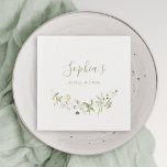 Serviette En Papier Fleur sauvage Sage Green Rustic Boho Fête des mari<br><div class="desc">Elégant design délicat de fleur sauvage aquarelle avec script moderne. Palettes pastel de jaune tendre, blanc cassé, vert sauge, rose poussiéreux, rose roux, bordeaux, et verdure botanique, simple et romantique. Idéal pour la fête rustique moderne, fête de mariage boho country jardin au printemps et en été. Voir toutes les pièces...</div>