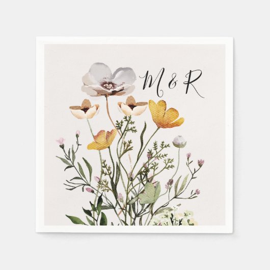 Serviette En Papier Fleur sauvage séché par un monogramme personnalisé (Devant)