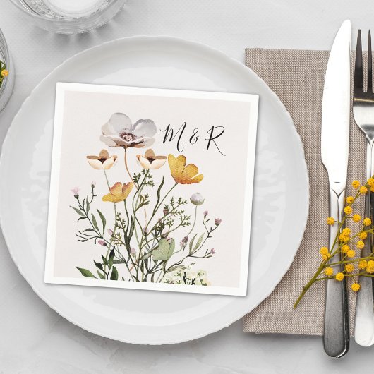 Serviette En Papier Fleur sauvage séché par un monogramme personnalisé