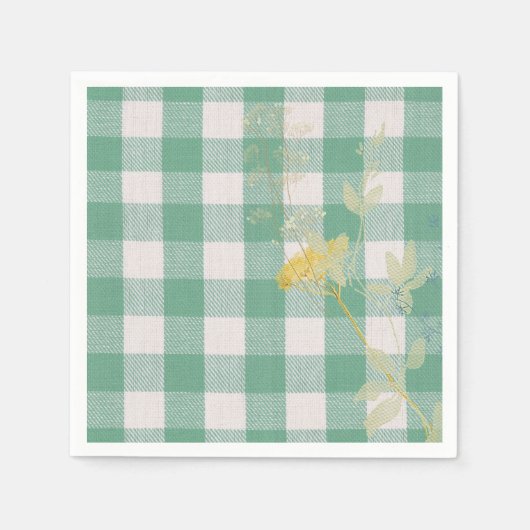 Serviette En Papier Fleur sauvage vert En vichy Plaid Farmhouse (Devant)