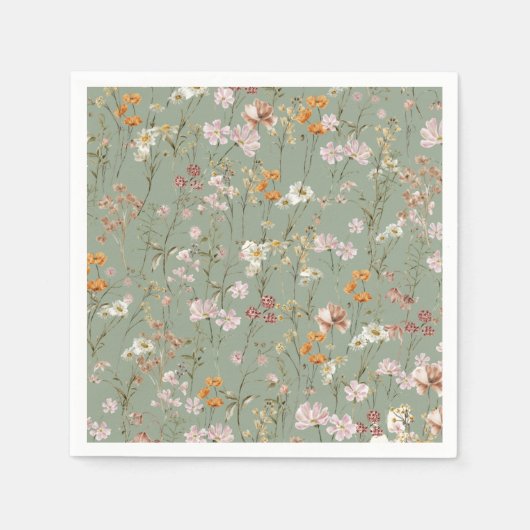 Serviette En Papier Fleur sauvage Vert Sage Mariage Boho Dans Bloom Ga (Devant)
