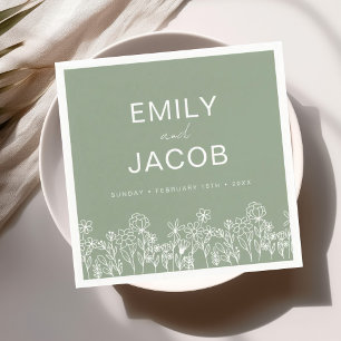 Serviette En Papier Fleur sauvage Vert Sage Mariage Boho En Fleur