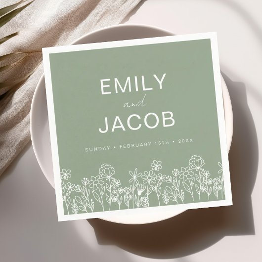 Serviette En Papier Fleur sauvage Vert Sage Mariage Boho En Fleur