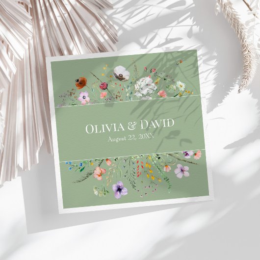 Serviette En Papier Fleur sauvage vert Sage personnalisé