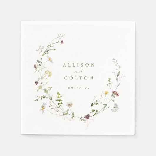 Serviette En Papier Fleur sauvage vert Sage Rustique Boho Mariage Napk (Devant)