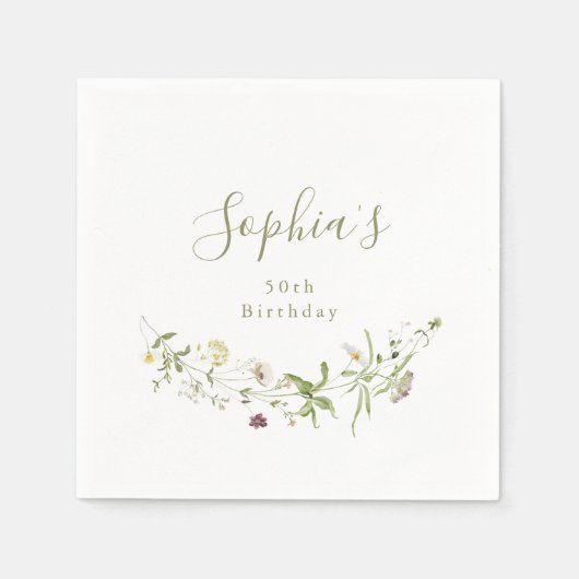 Serviette En Papier Fleur sauvage vert sauge rustique boho anniversair (Devant)