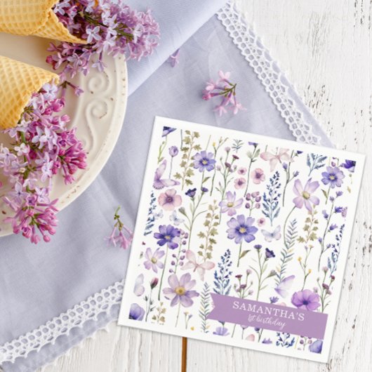 Serviette En Papier Fleur sauvage violet 1er anniversaire de fête Napk