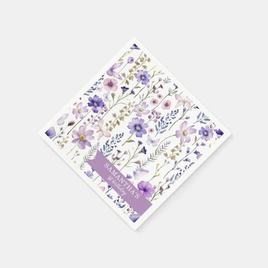 Serviette En Papier Fleur sauvage violet 1er anniversaire de fête Napk (Coin)