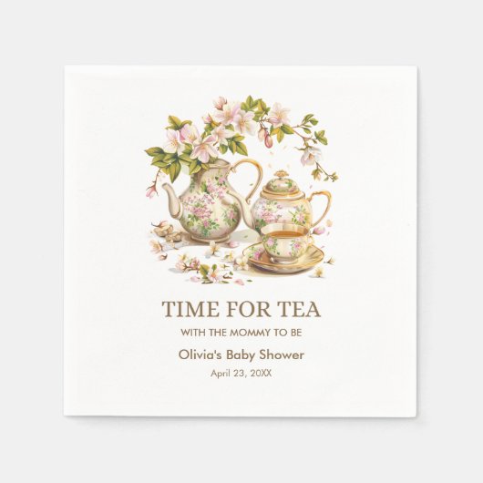 Serviette En Papier Fleur Teapot Time pour Baby shower de thé (Devant)