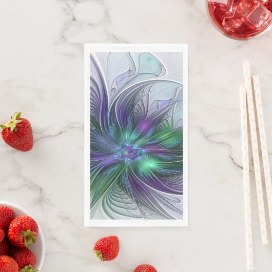 Serviette En Papier Fleur vert violet Art Abstrait moderne Fractal (En situation)