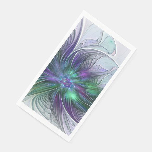 Serviette En Papier Fleur vert violet Art Abstrait moderne Fractal (Coin)