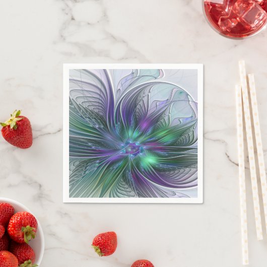 Serviette En Papier Fleur vert violet Art Abstrait moderne Fractal (En situation)