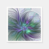 Serviette En Papier Fleur vert violet Art Abstrait moderne Fractal (Devant)