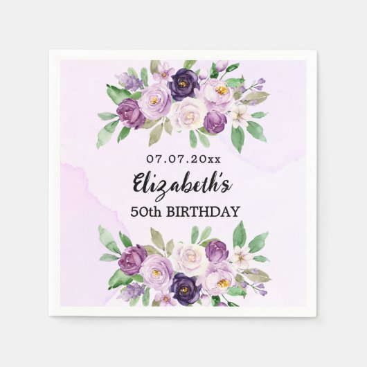 Serviette En Papier Fleur violet rose violet anniversaire (Devant)