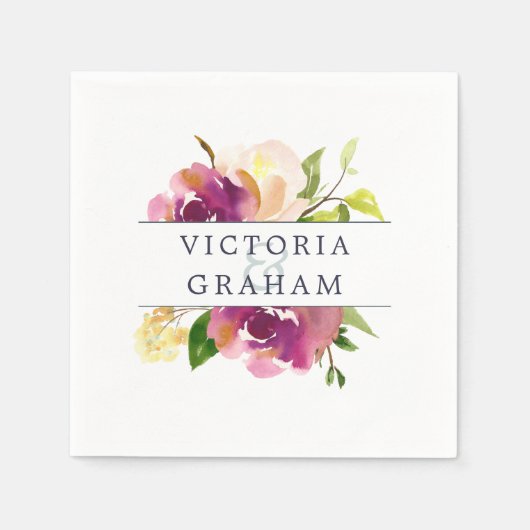 Serviette En Papier Fleur vive | Floral Mariage personnalisé (Devant)