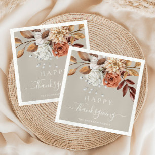 Serviette En Papier Fleurie élégante de taupe d'automne Joyeux Thanksg