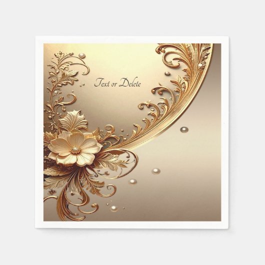 Serviette En Papier Fleurie Ornée Dorée (Devant)