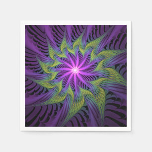 Serviette En Papier Fleuron vert violet Art Abstrait fractal moderne