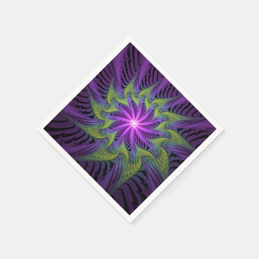 Serviette En Papier Fleuron vert violet Art Abstrait fractal moderne (Coin)
