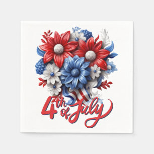 Serviette En Papier Fleurs 4 juillet en bleu blanc et bleu patriotique