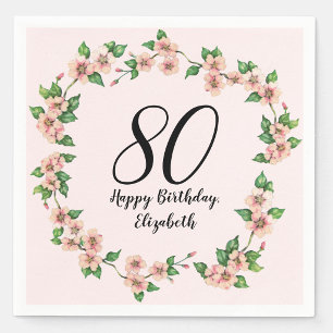 Serviette En Papier Fleurs 80e Anniversaire Joli Rose Pâle