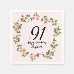 Serviette En Papier Fleurs 91e Anniversaire Joli Rose Pâle