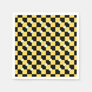 Serviette En Papier Fleurs à carreaux jaunes blancs et noirs