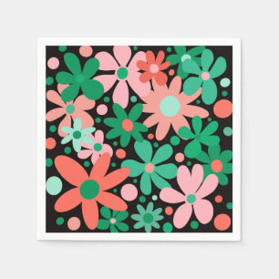 Serviette En Papier Fleurs abstraites et funky en vert et rose