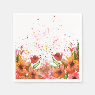Serviette En Papier Fleurs abstraites modernes vertes et orange