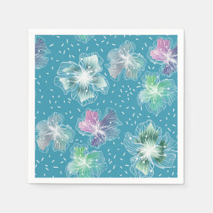 Serviette En Papier Fleurs Abstraites sur de beaux tons bleu clair