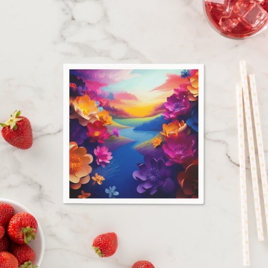 Serviette En Papier Fleurs Ai (En situation)