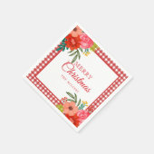 Serviette En Papier Fleurs Aquarelle Gingham Rouge Noël Rustique (Coin)