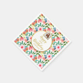 Serviette En Papier Fleurs aquarelle, texte photo personnalisé, annive (Coin)