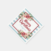 Serviette En Papier Fleurs aquarelles à rayures bleues Noël (Coin)