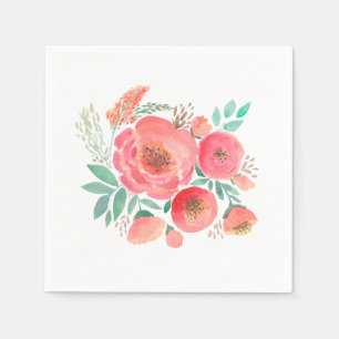 Serviette En Papier Fleurs aquarelles, bouquet.