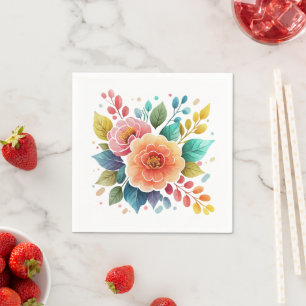 Serviette En Papier Fleurs aquarelles colorées modernes