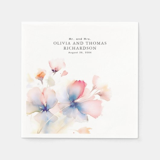 Serviette En Papier Fleurs aquarelles élégantes délicates (Devant)