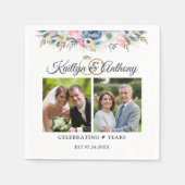 Serviette En Papier Fleurs aquarelles florales élégantes d'anniversair (Devant)