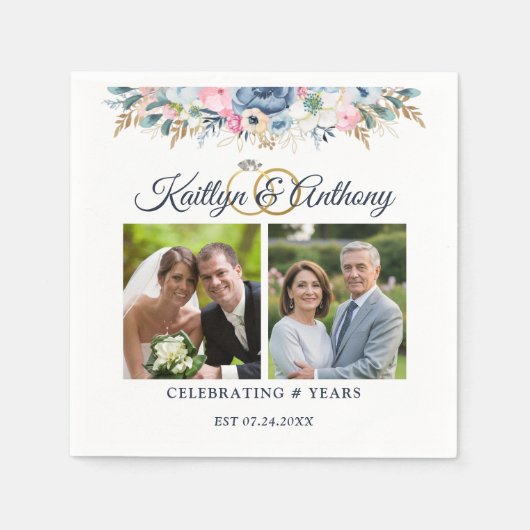 Serviette En Papier Fleurs aquarelles florales élégantes d'anniversair (Devant)