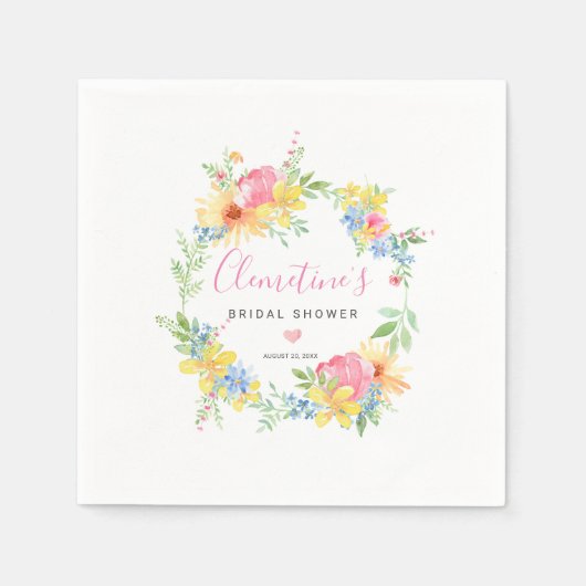 Serviette En Papier Fleurs aquarelles florales rose jaune rustique (Devant)