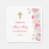 Serviette En Papier Fleurs aquarelles Première communion (Devant)