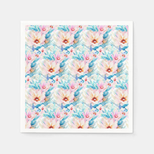 Serviette En Papier Fleurs aquarelles rose et bleu