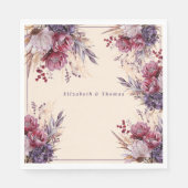 Serviette En Papier Fleurs Aquarelles Roses Et Mauves (Devant)