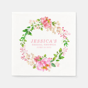 Serviette En Papier Fleurs aquarelles roses papier personnalisé mariag
