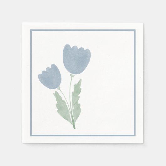 Serviette En Papier Fleurs aquarelles simples bleu poussiéreux (Devant)