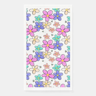 Serviette En Papier fleurs arc-en-ciel colorées lumineuses abeilles bo